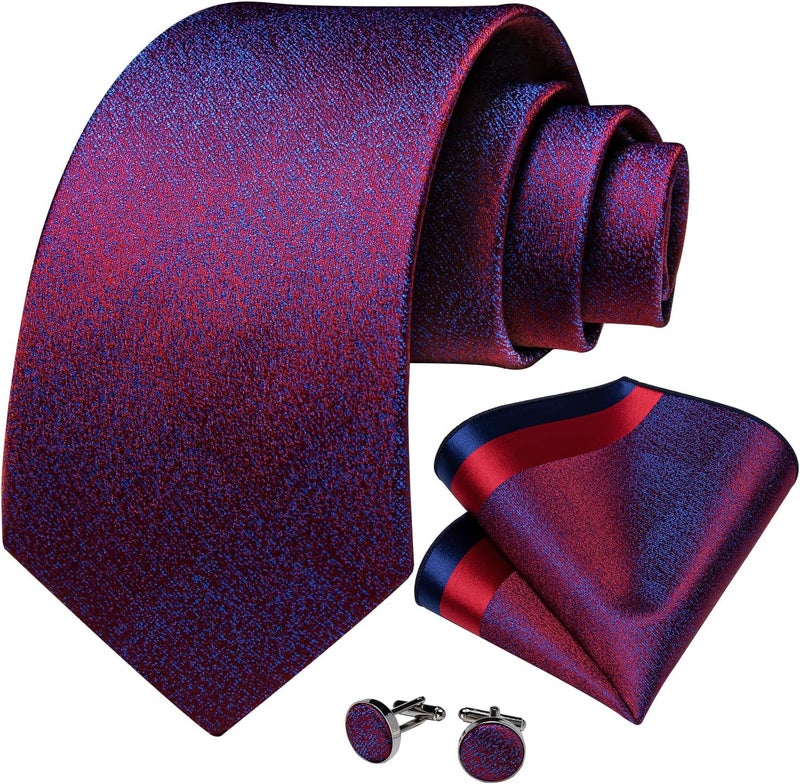 DiBanGu Mens Solid Color Tie and Pocket Square Set Woven Silk Plain Necktie & Handkerchief for Men Wedding Party Formal - Image 2